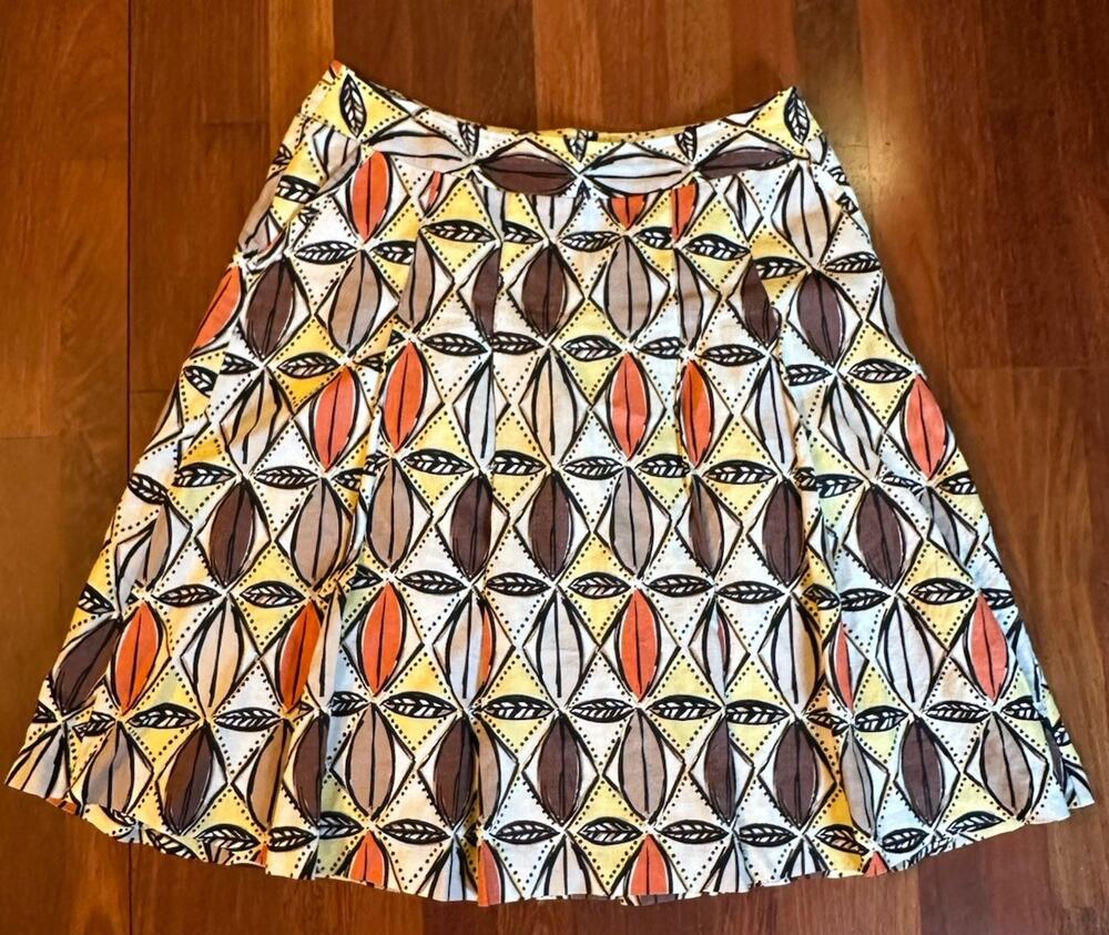 Style & Co Womens 100% Linen A-Line Skirt Size 12 Leaf Pattern Fall Colors Y2K